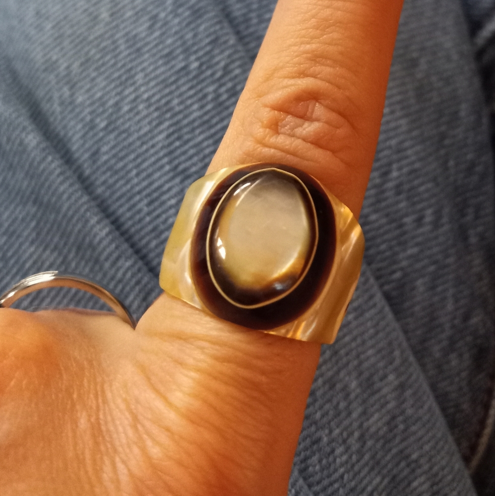 Unique rare vintage mother of pearl ring MCM jewelry